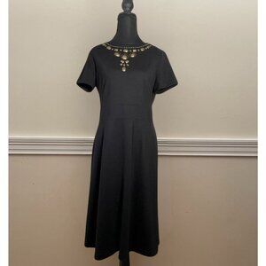 East 5th Black Dress with Gold Ornate Neckline  - Size 8